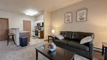 a living room with a couch and a coffee table